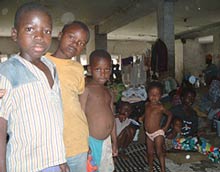 Boys in a shelter in Liberia